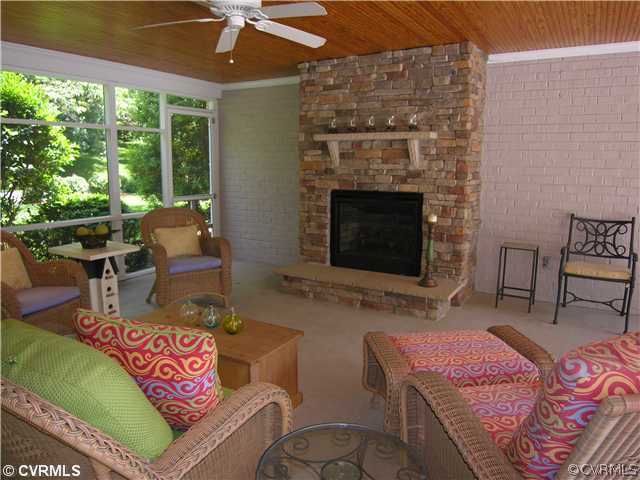 8905 Highfield Road Richmond, VA 23229 - Photo 9 of 12 Porch - Divine Screened Porch - Stacked Stone Fire