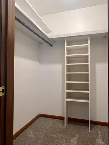 a view of walk in closet with empty racks