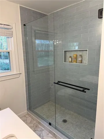 a bathroom with a shower