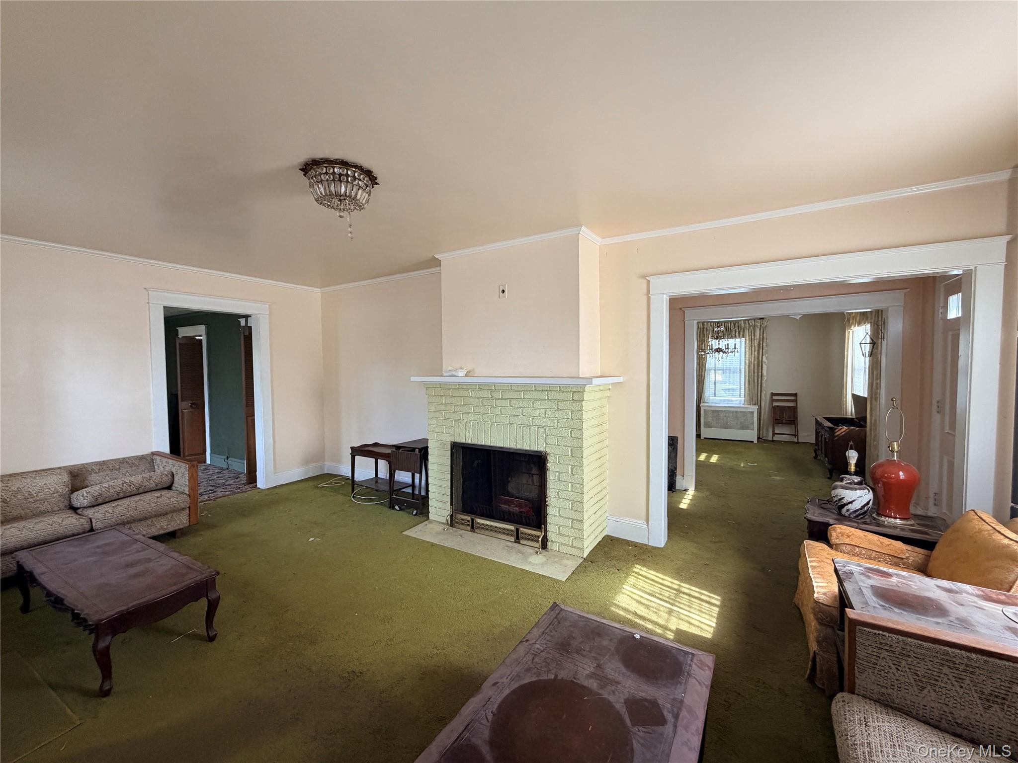 245 Woodbury Road Hicksville, NY 11801 - Photo 15 of 37 a living room with furniture and a fireplace