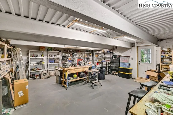 a view of a room with racks