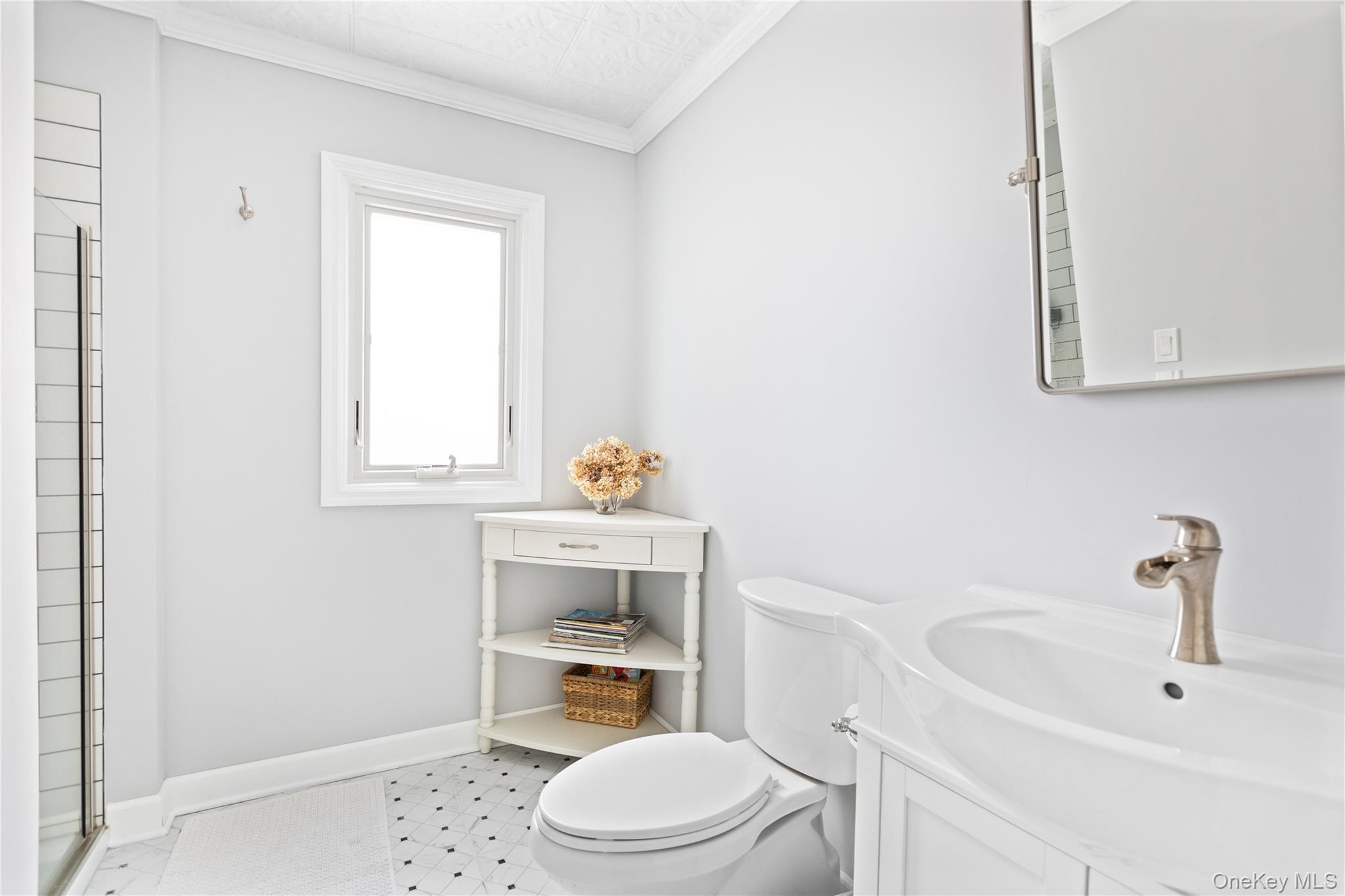 11 Bieselin Road Bellport, NY 11713 - Photo 8 of 17 a bathroom with a sink a toilet and a window