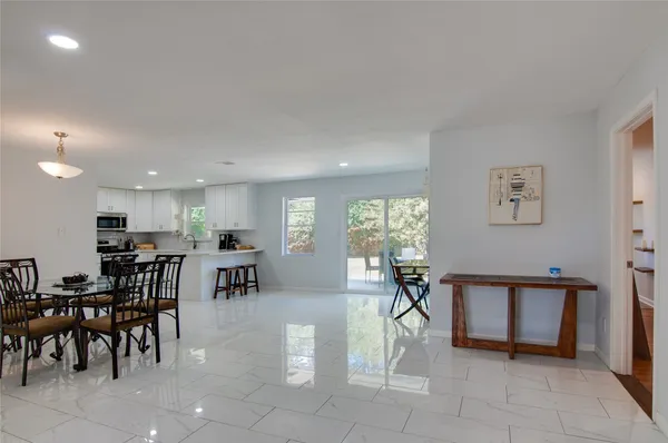 a view of a dining area with furniture