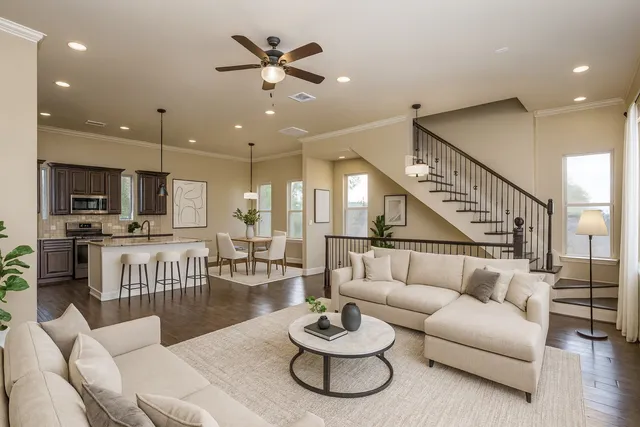 a view of kitchen with cabinets and wooden floor