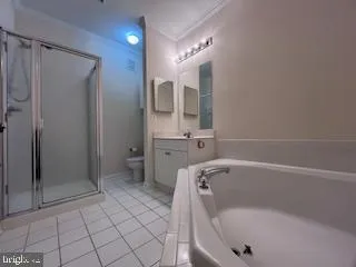 a bathroom with a tub a sink and a mirror