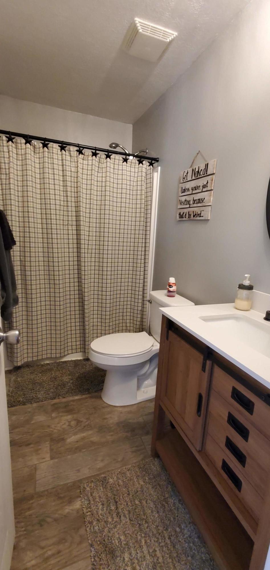 160 Northridge Road Hardy, VA 24101 - Photo 20 of 42 a bathroom with a sink a toilet a mirror and shower curtain