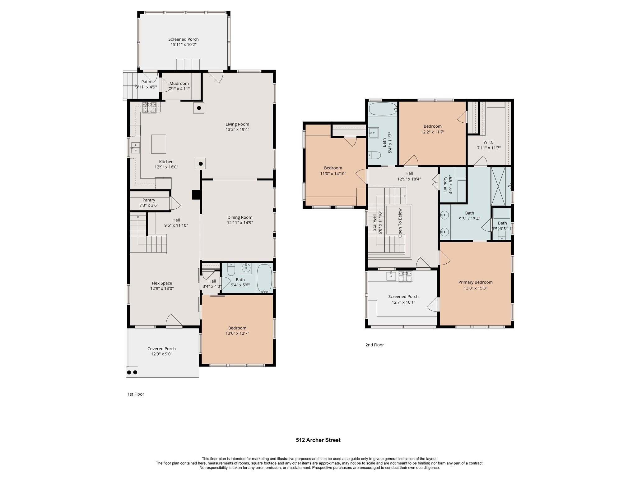 512 Archer Street Houston, TX 77009 - Photo 40 of 40 Floor plan- for marketing purposes only. Buyer to verify dimensions and accuracy.