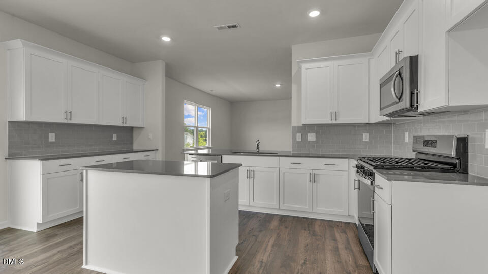 1305 Pavo Path Wendell, NC 27591 - Photo 14 of 55 a kitchen with stainless steel appliances granite countertop a stove a sink and white cabinets
