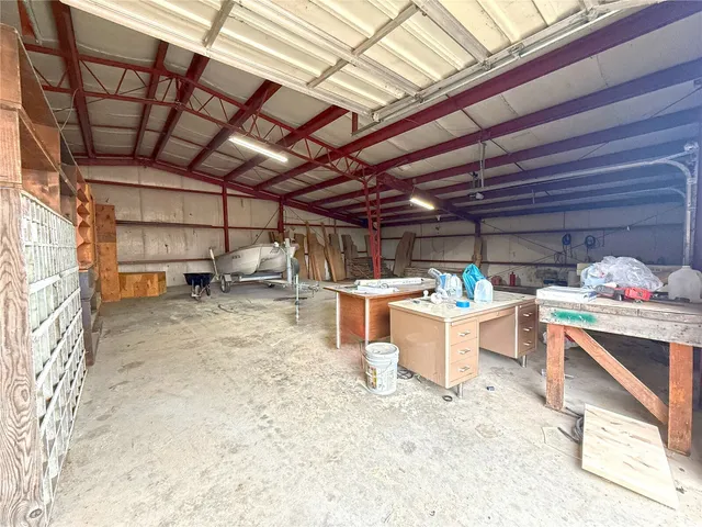 a view of a storage room with racks