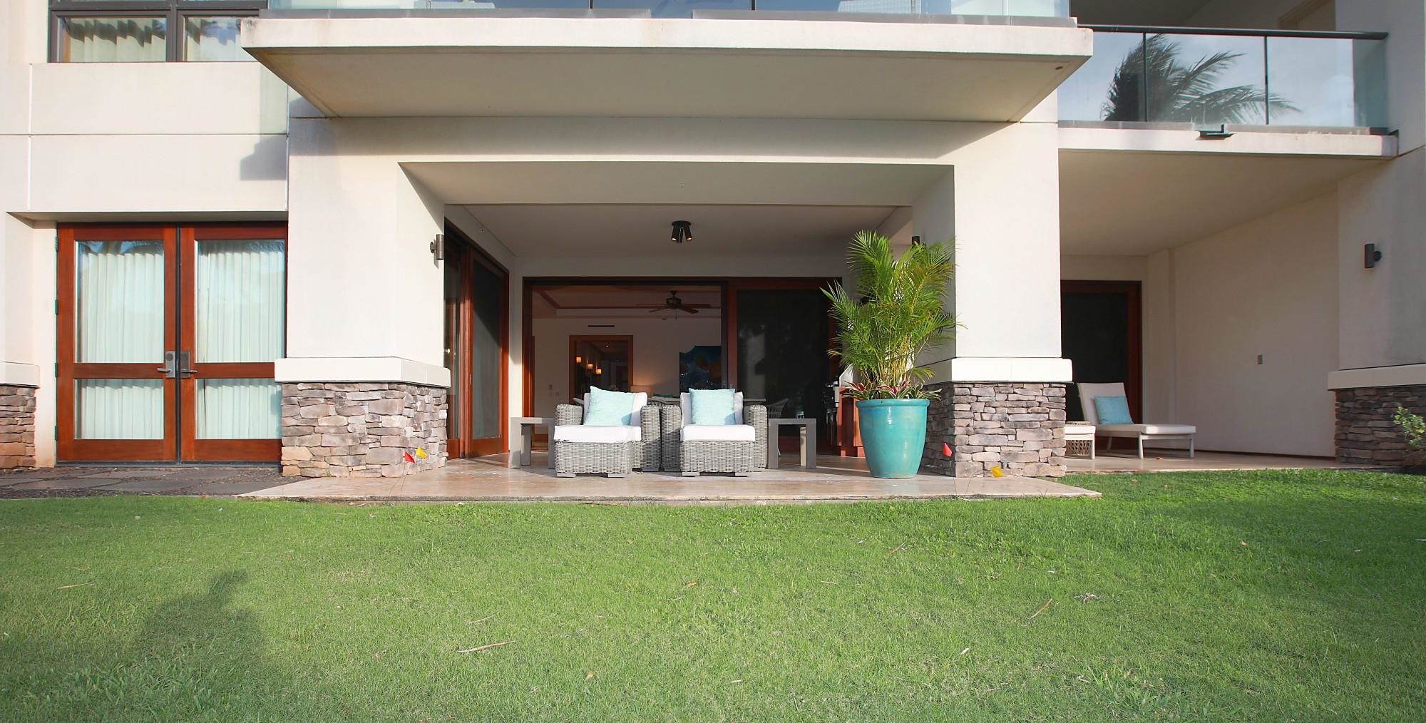 1 Bay Drive, Unit 2202 Lahaina, HI 96761 - Photo 43 of 50 a patio with garden and outdoor seating