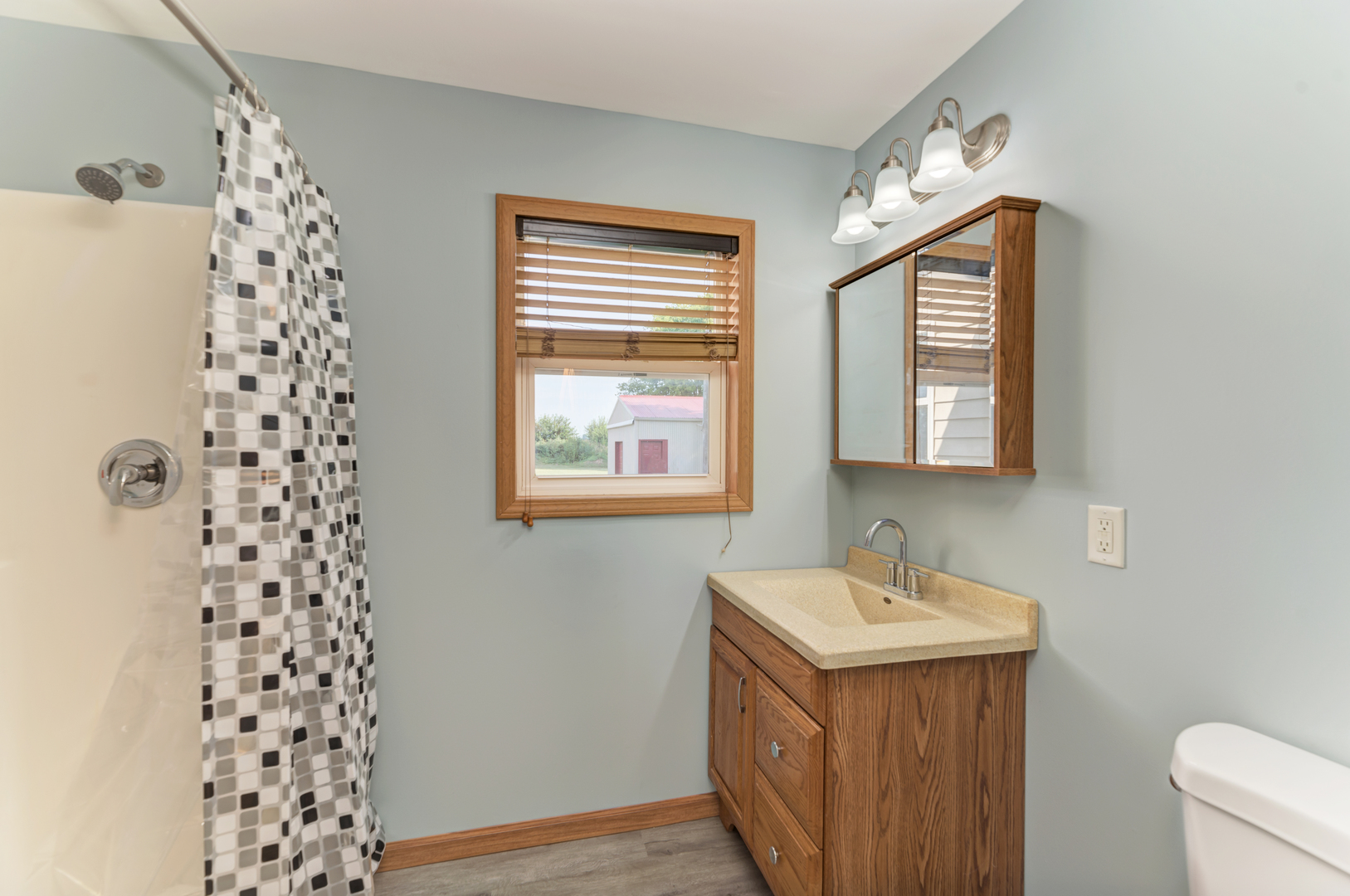 17357 Sedgewick Road Plano, IL 60545 - Photo 18 of 36 a bathroom with a sink a mirror and a shower