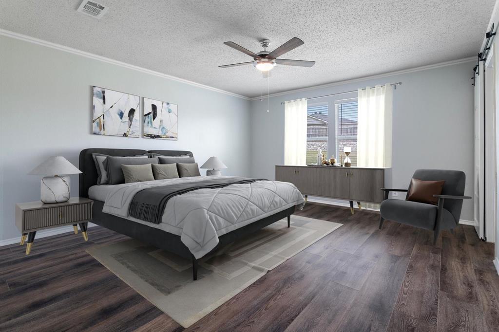 1448 Ridgecrest Drive Little Elm, TX 75068 - Photo 18 of 29 a bedroom with a large bed and a couch