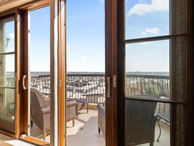 a bathroom with a glass door