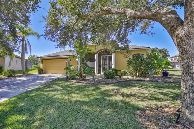 a view of a house with a yard and tree s