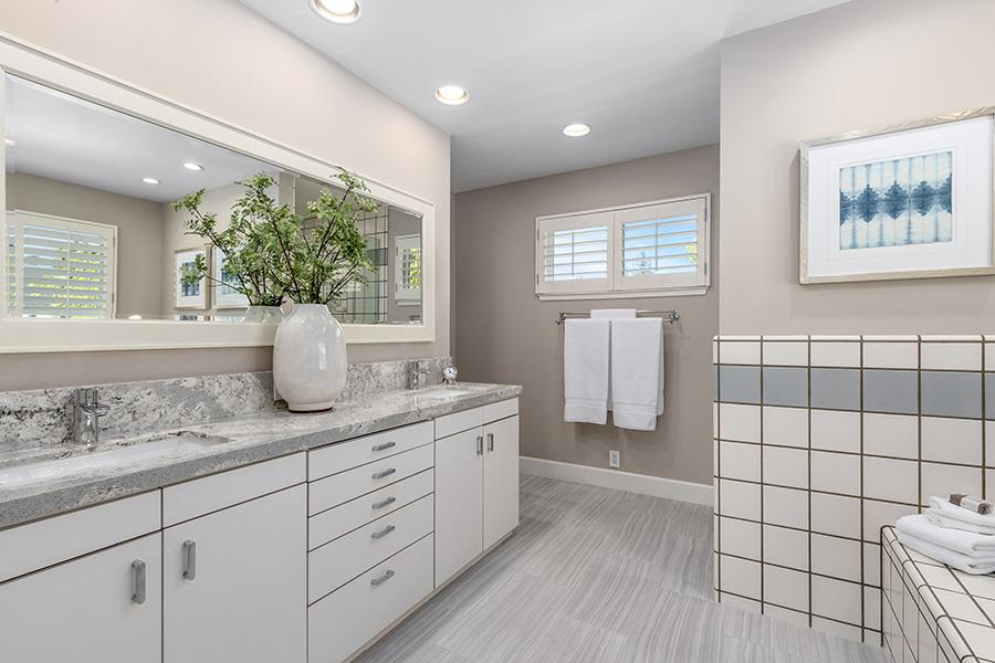 2171 Cedar Avenue Menlo Park, CA 94025 - Photo 41 of 45 a bathroom with a granite countertop sink a toilet and shower