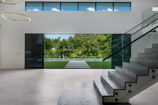 an empty room with a bathroom