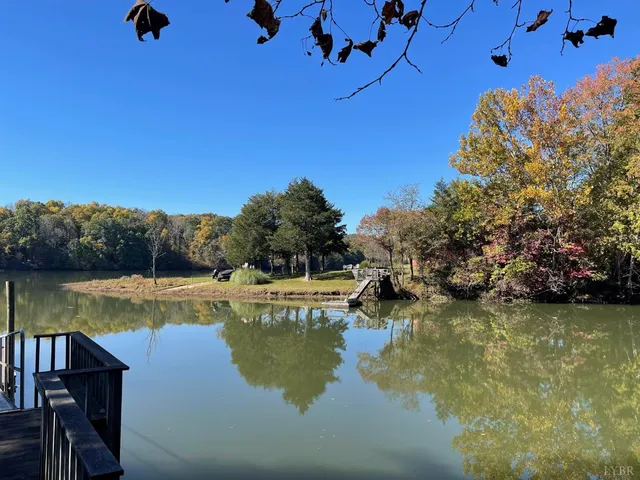 a view of a lake with a mountain in the background