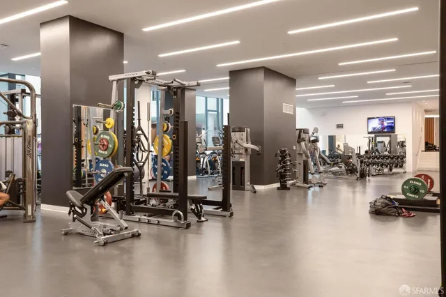 a view of a room with gym equipment