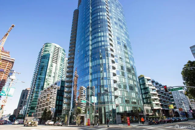 a city view with tall buildings