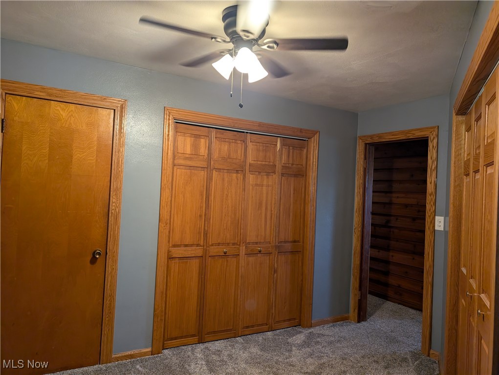 46136 Carlisle Road Lisbon, OH 44432 - Photo 45 of 48 Unfurnished bedroom with ceiling fan, carpet floors, and multiple closets