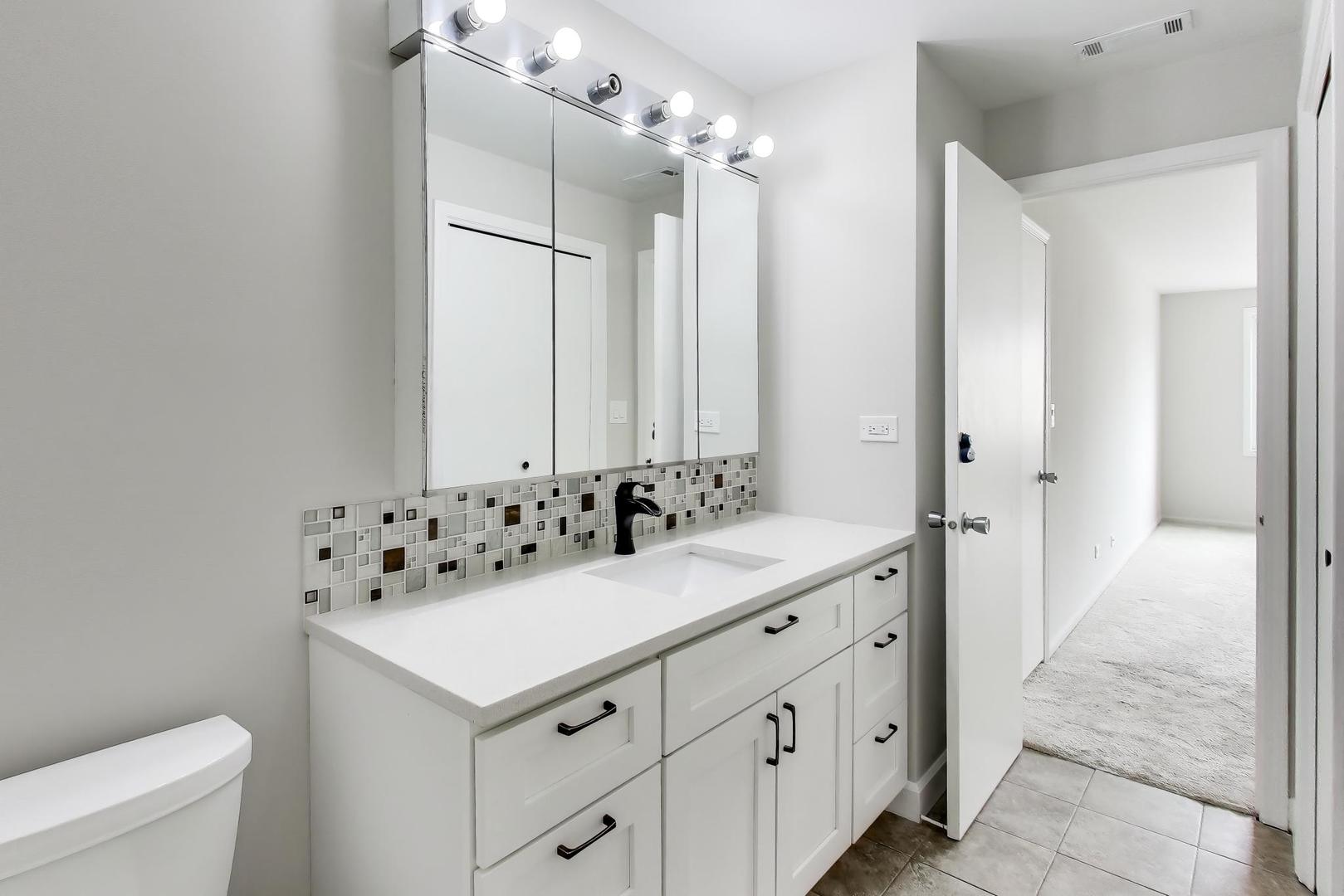 8610 Waukegan Road, Unit 302 Morton Grove, IL 60053 - Photo 21 of 34 a bathroom with a sink and a mirror