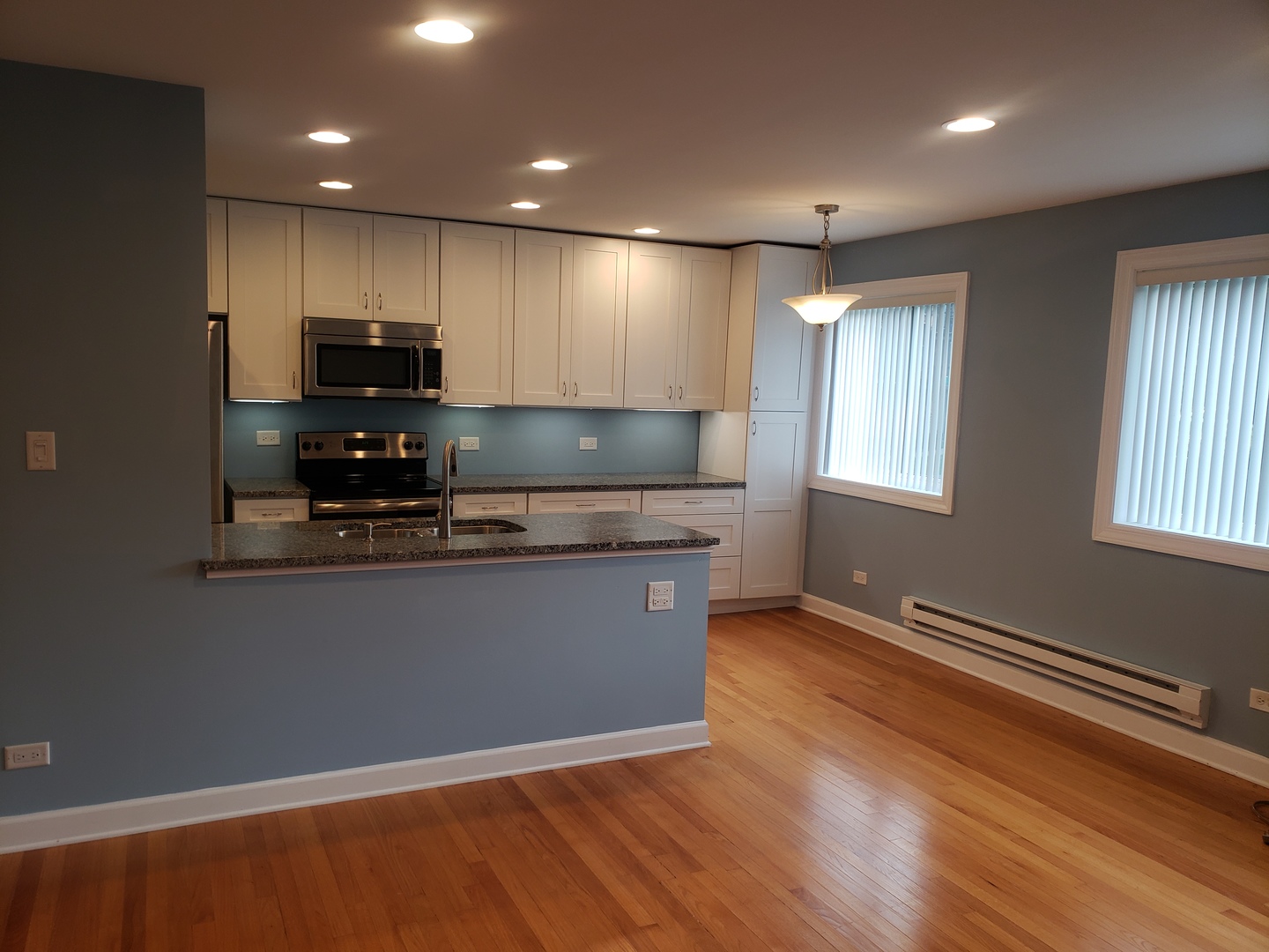705 Strom Drive, Unit 2A West Dundee, IL 60118 - Photo 4 of 13 a kitchen with kitchen island granite countertop wooden cabinets and a sink