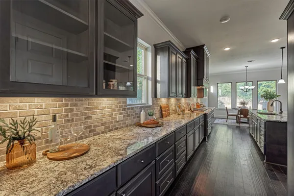a kitchen with lots of counter space