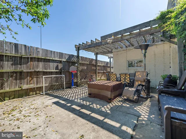 a building outdoor space with patio furniture