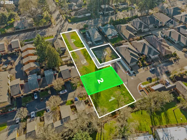 an aerial view of a backyard