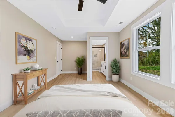 a view of a ceiling fan in a room