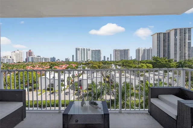 a balcony with city view
