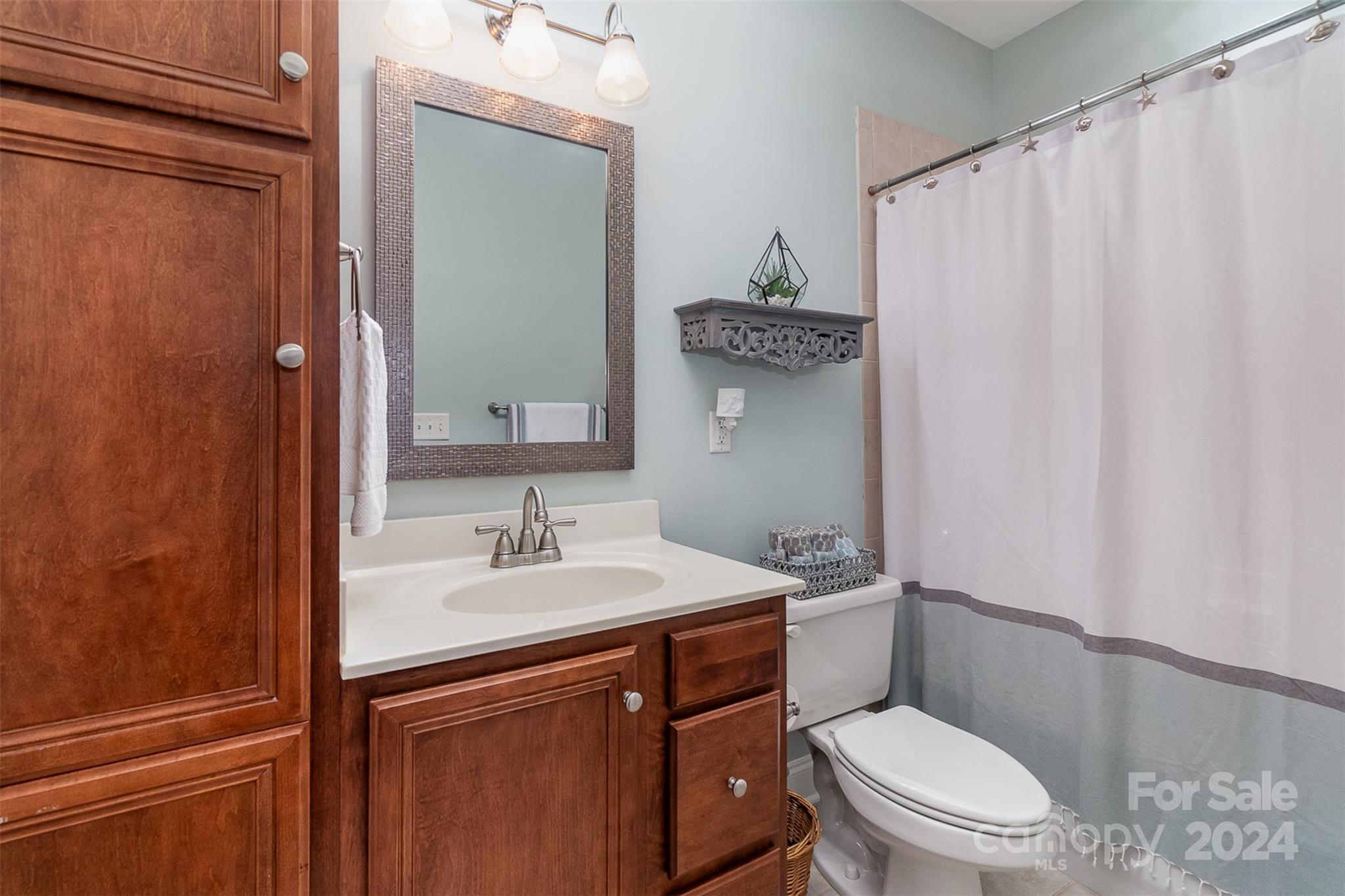 8653 Edinburgh Square Drive Cornelius, NC 28031 - Photo 17 of 22 a bathroom with a sink a toilet and shower curtain