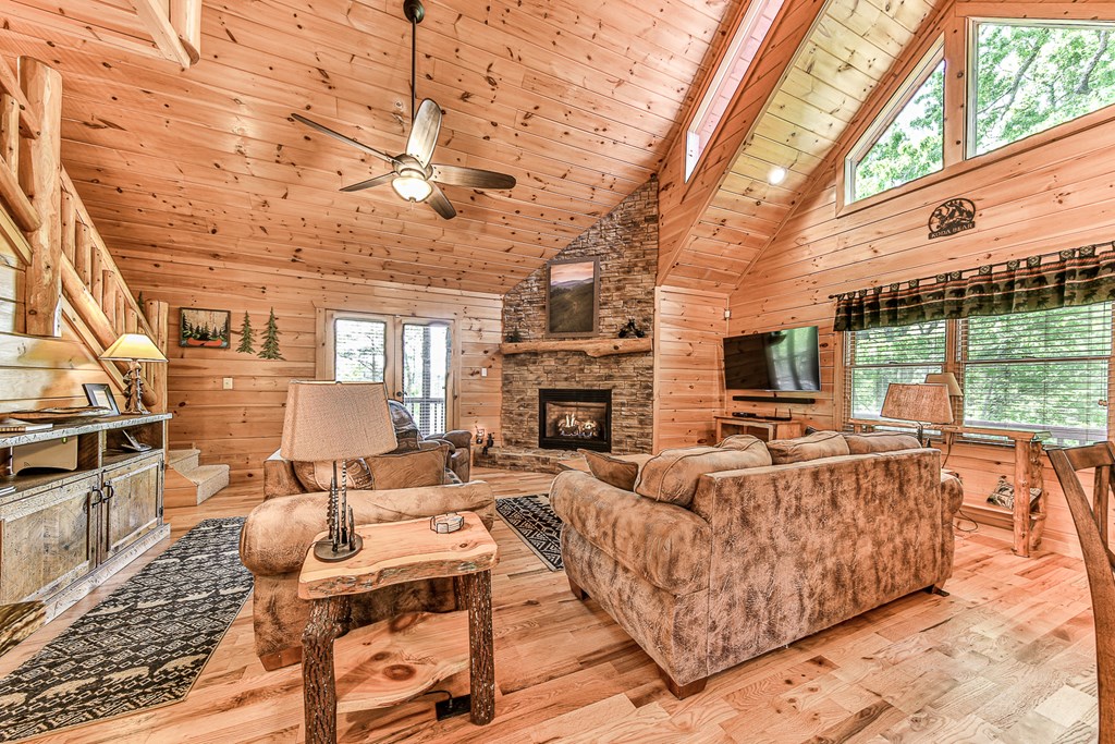 88 Black Gum Lane Blue Ridge, GA 30513 - Photo 15 of 85 a living room with fireplace furniture and a flat screen tv