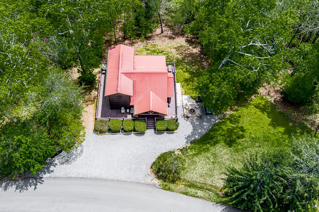 88 Black Gum Lane Blue Ridge, GA 30513 - Photo 60 of 85 an aerial view of a house with a yard and large trees