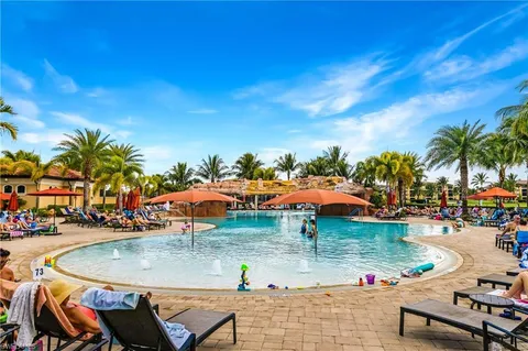 an outdoor space with furniture