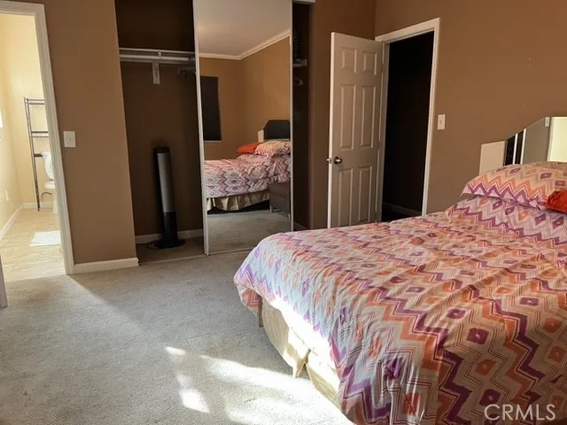 a bed room with a bed and a closet