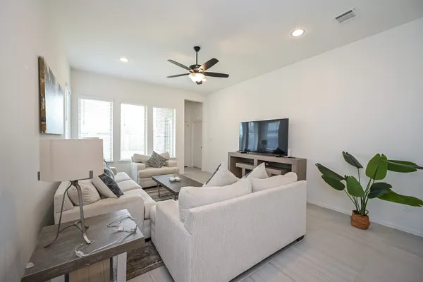 a living room with furniture