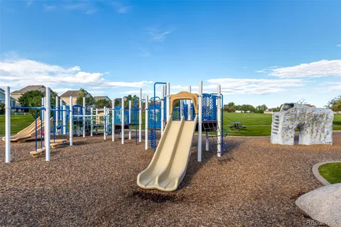 a view of a park with slide