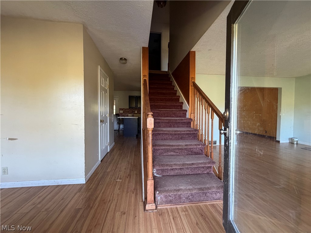 3950 Wolf Road Southwest Port Washington, OH 43837 - Photo 5 of 45 Wood-finish flooring throughout, with a carpeted staircase featuring a wood handrail and balusters
