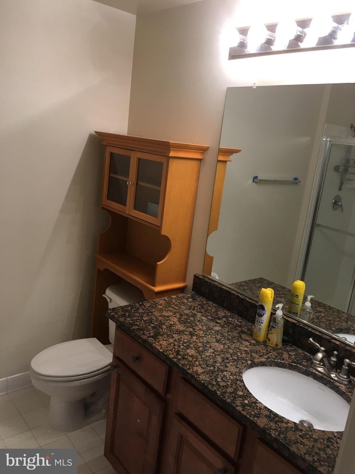 12000 Market Street, Unit 430 Reston, VA 20190 - Photo 8 of 24 a bathroom with a granite countertop sink toilet and mirror