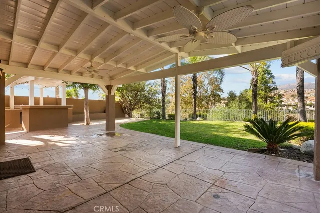 a view of a porch with a backyard