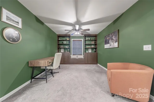 a view of cabinets and window