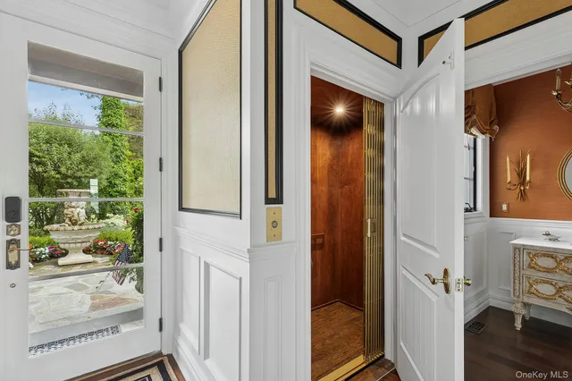 a view of a garden with a building in the background