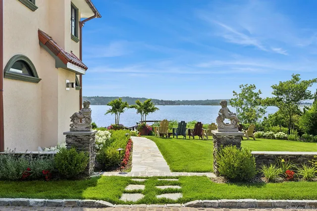 a view of a lake with a yard
