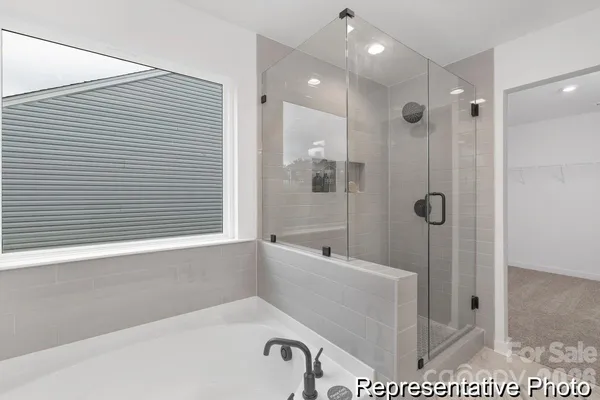 a bathroom with a bathtub and a shower