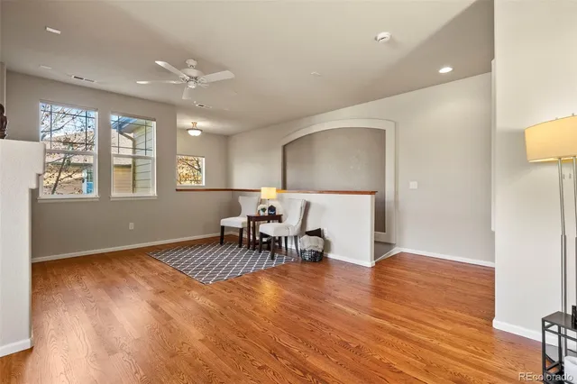 a view of dining room with furniture and a window