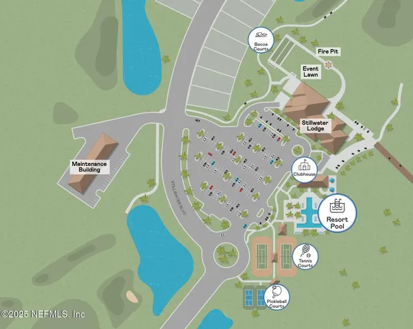 an aerial view of a house with swimming pool and large trees