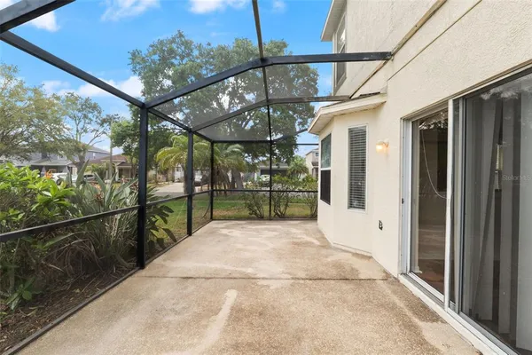 a view of a pathway with a backyard