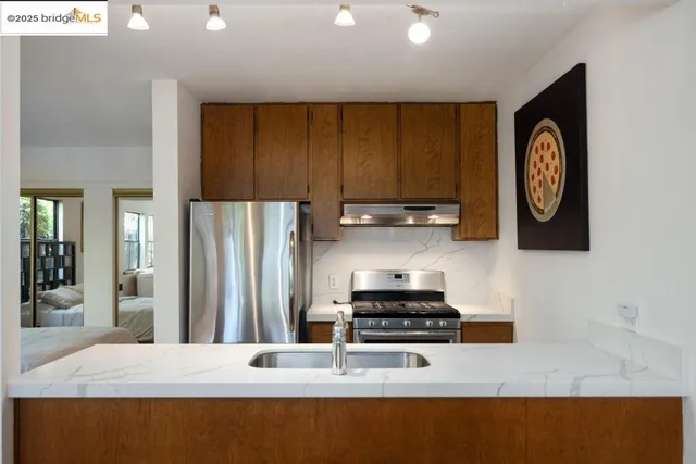 a view of a hallway with workspace