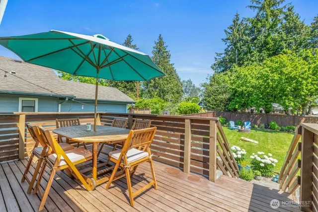 a view of backyard with wooden fence and a fence